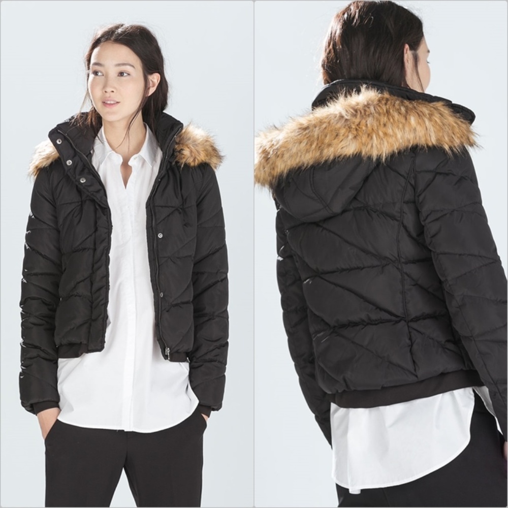 ZARA Padded Jacket:Black, US L/EUR L